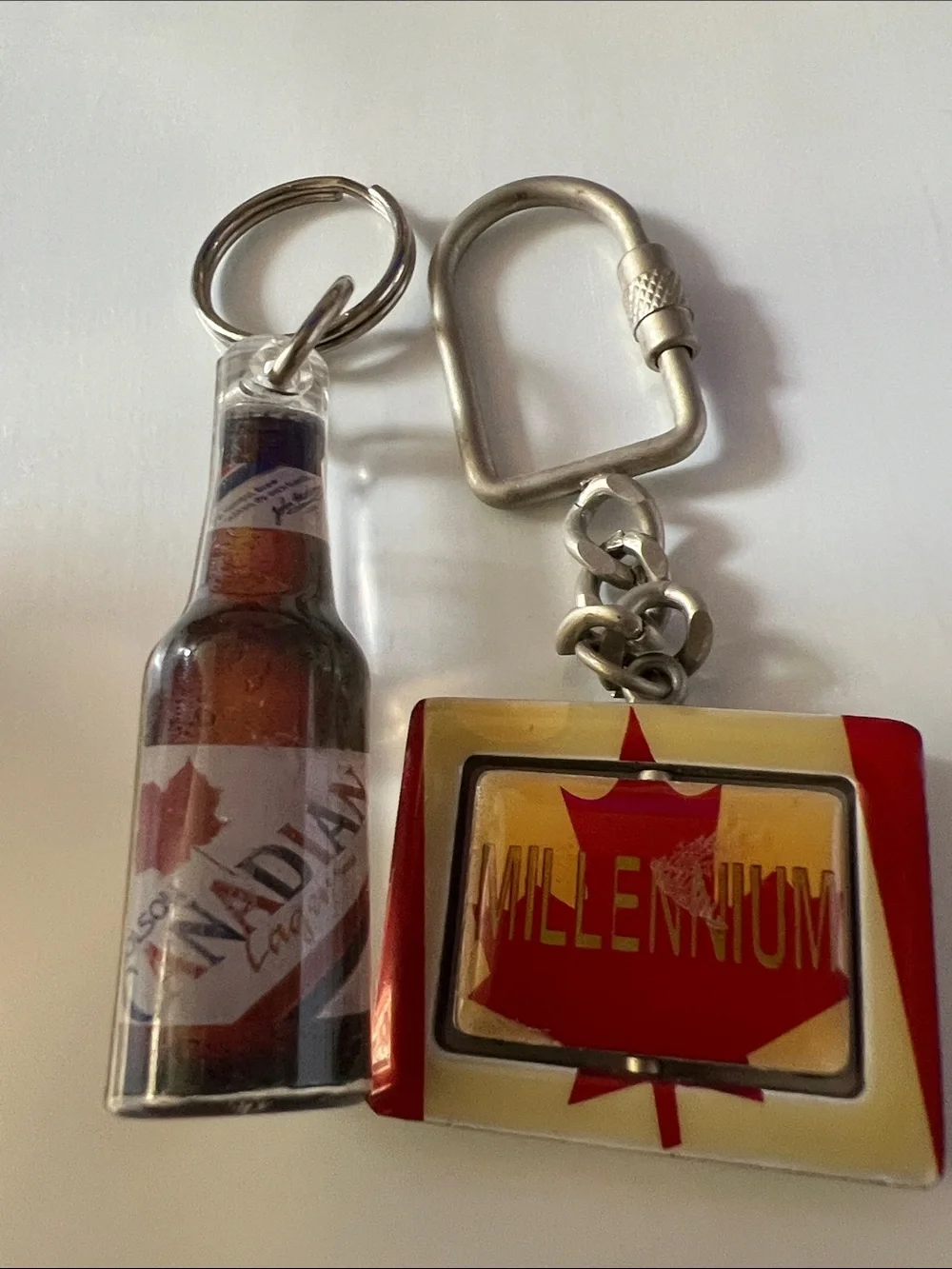 Millennium Maple Keychain & Beer Bottle Key Ring Set - Red and Silver